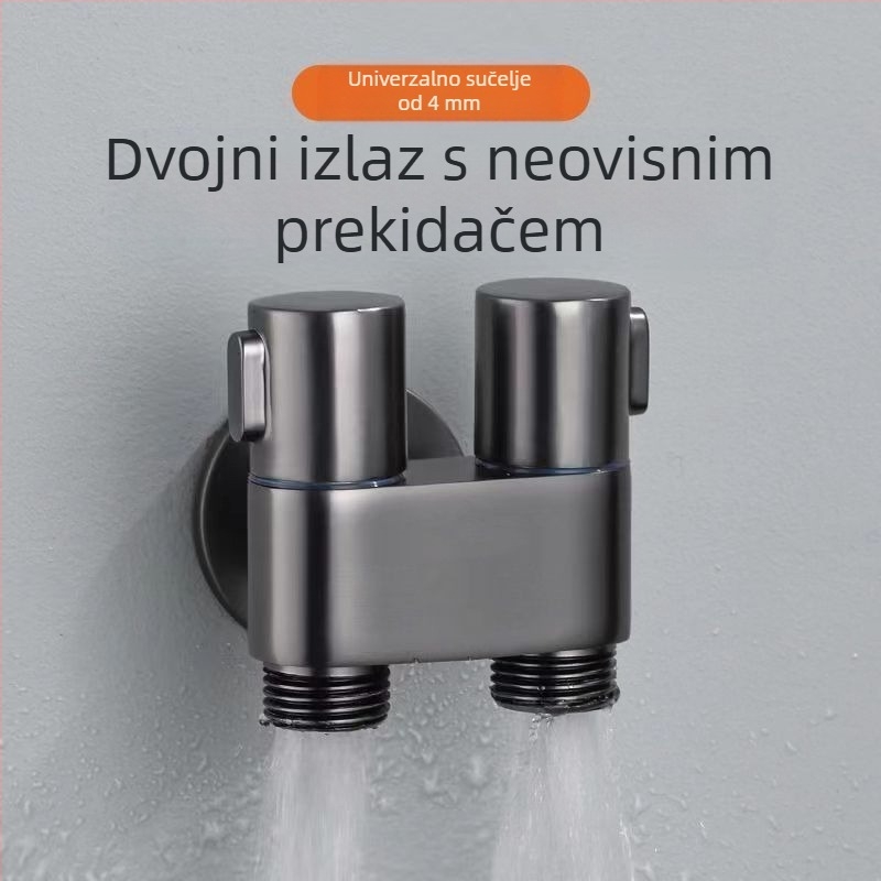 Set pištolja za pranje WC-a s ugradbenom instalacijom, bakreno tijelo, dvostruki izlaz, kutni ventil