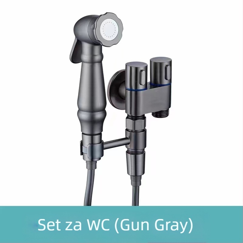 Set pištolja za pranje WC-a s ugradbenom instalacijom, bakreno tijelo, dvostruki izlaz, kutni ventil