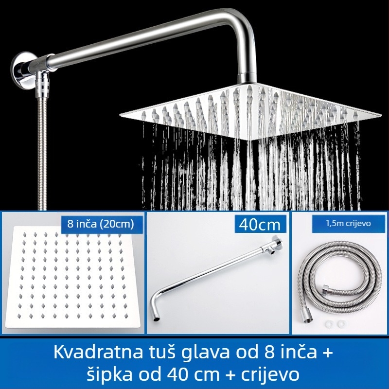 Gornja tuš glava s funkcijom kišnog tuša, nehrđajući čelik, 4-točkovno univerzalno sučelje 2 cm, ugradnja navijanjem, Hongbo