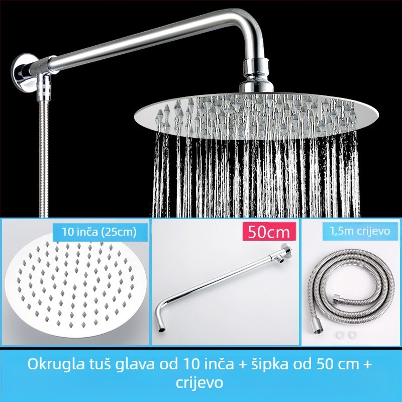 Gornja tuš glava s funkcijom kišnog tuša, nehrđajući čelik, 4-točkovno univerzalno sučelje 2 cm, ugradnja navijanjem, Hongbo