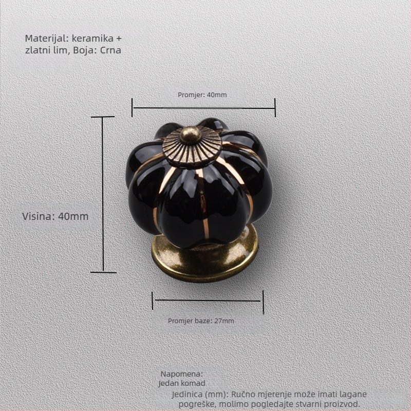 Keramički držač za ormar – oblik tikve, jednorupa završna obrada, elektroplatirani završetak