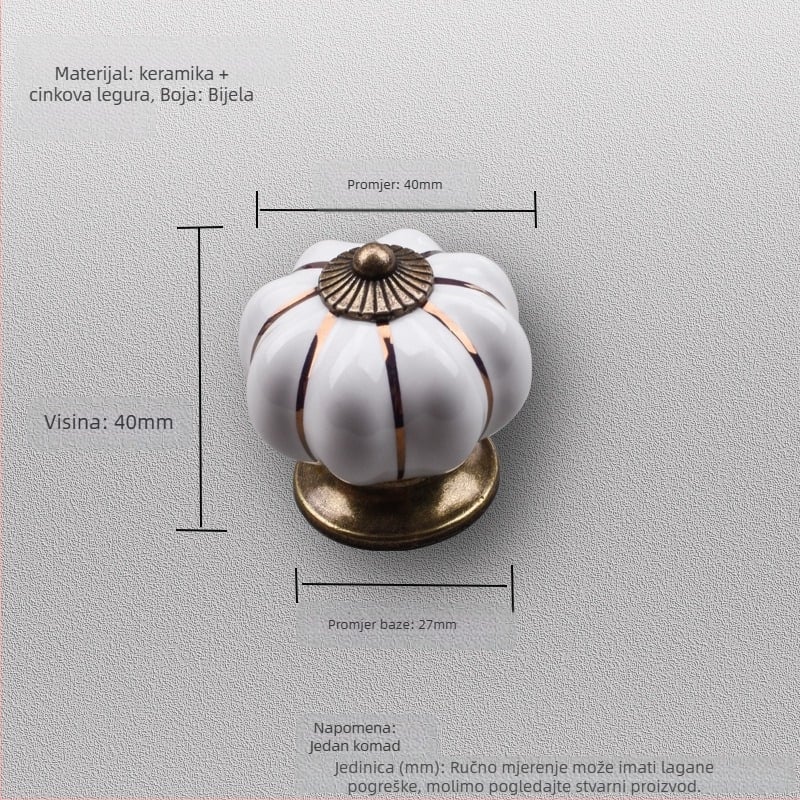Keramički držač za ormar – oblik tikve, jednorupa završna obrada, elektroplatirani završetak
