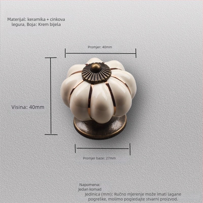 Keramički držač za ormar – oblik tikve, jednorupa završna obrada, elektroplatirani završetak