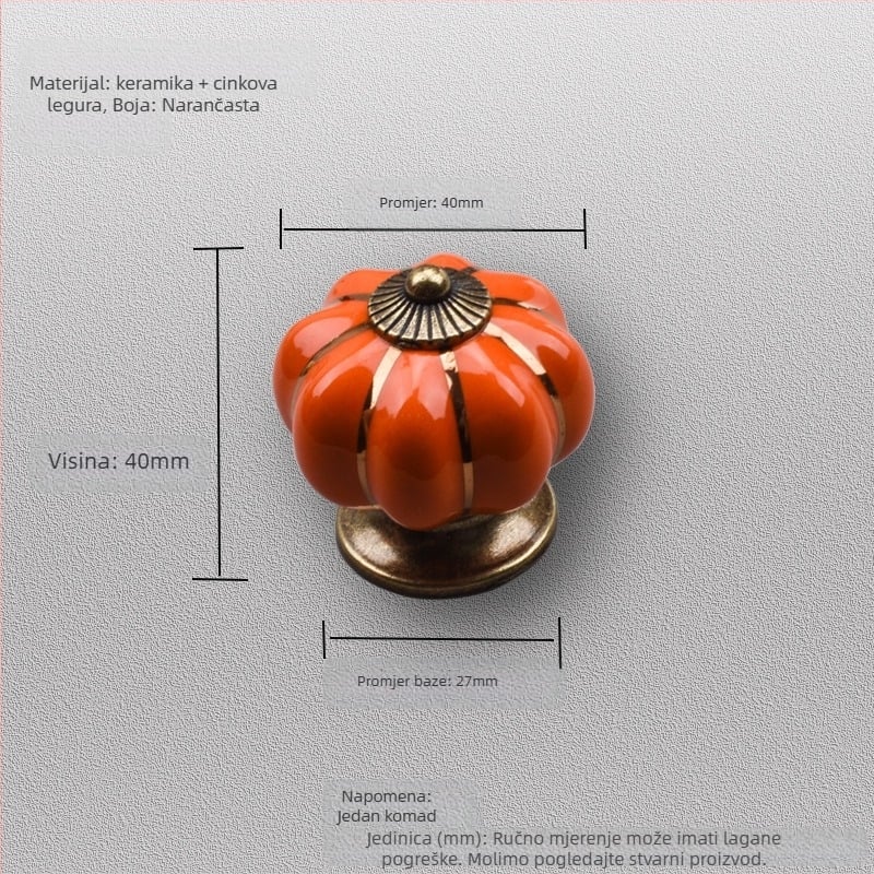 Keramički držač za ormar – oblik tikve, jednorupa završna obrada, elektroplatirani završetak