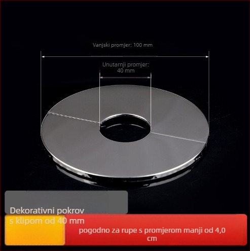 Kružni dekorativni poklop od nehrđajućeg čelika za dimovod bojlera – integrirani podijeljeni zatvarač za otvor na zidu, debljina stijenke 0,3 mm, razred 1