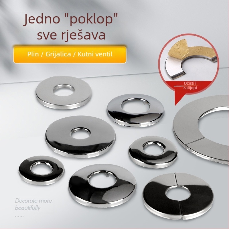 Kružni dekorativni poklop od nehrđajućeg čelika za dimovod bojlera – integrirani podijeljeni zatvarač za otvor na zidu, debljina stijenke 0,3 mm, razred 1