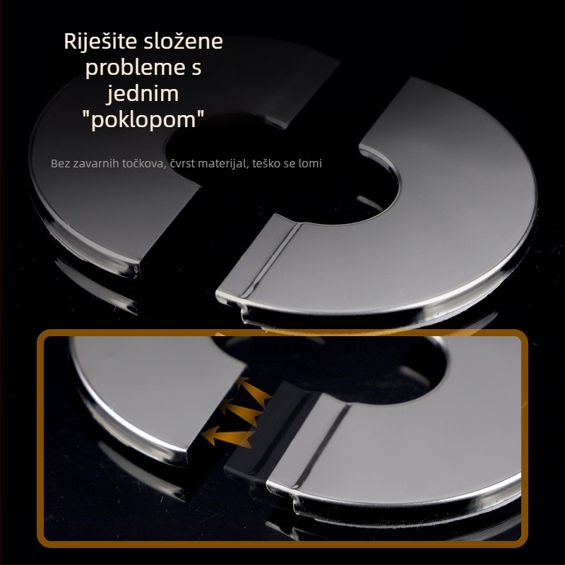 Kružni dekorativni poklop od nehrđajućeg čelika za dimovod bojlera – integrirani podijeljeni zatvarač za otvor na zidu, debljina stijenke 0,3 mm, razred 1