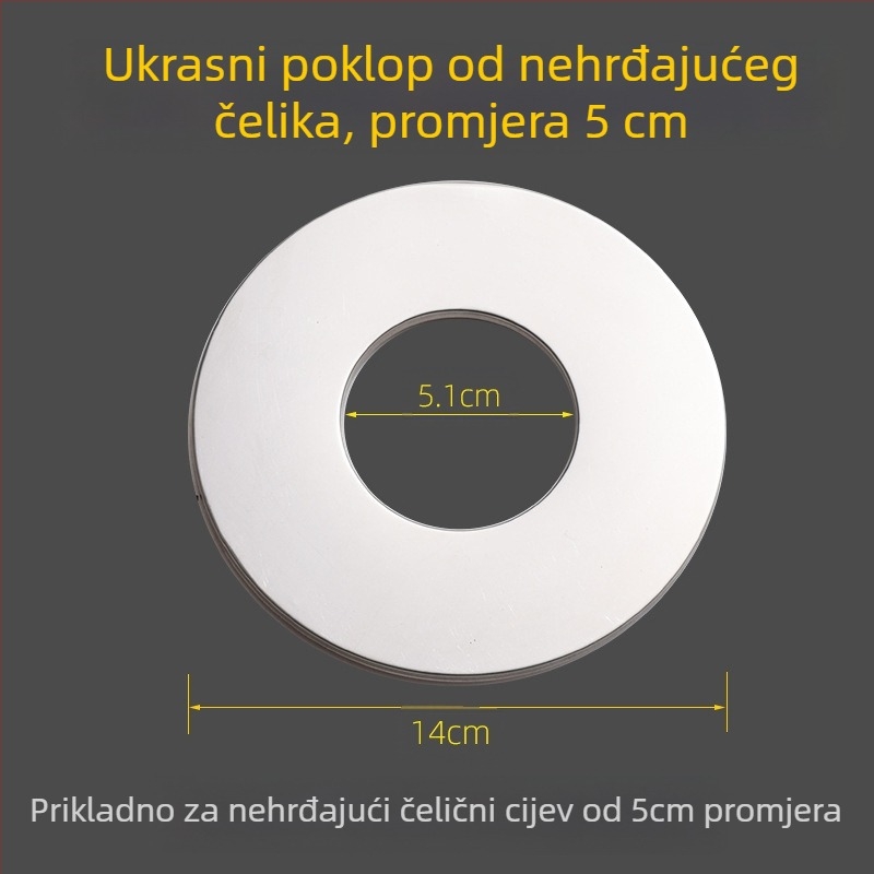 Kružni dekorativni poklop od nehrđajućeg čelika za dimovod bojlera – integrirani podijeljeni zatvarač za otvor na zidu, debljina stijenke 0,3 mm, razred 1