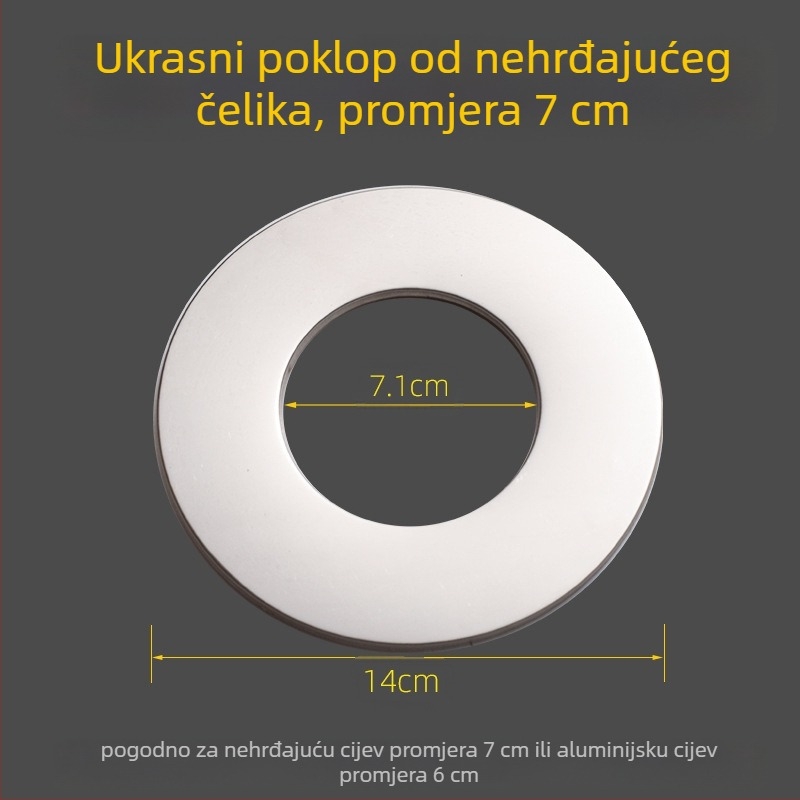 Kružni dekorativni poklop od nehrđajućeg čelika za dimovod bojlera – integrirani podijeljeni zatvarač za otvor na zidu, debljina stijenke 0,3 mm, razred 1