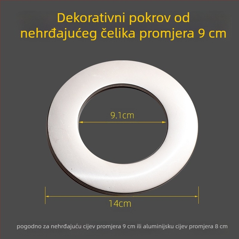 Kružni dekorativni poklop od nehrđajućeg čelika za dimovod bojlera – integrirani podijeljeni zatvarač za otvor na zidu, debljina stijenke 0,3 mm, razred 1