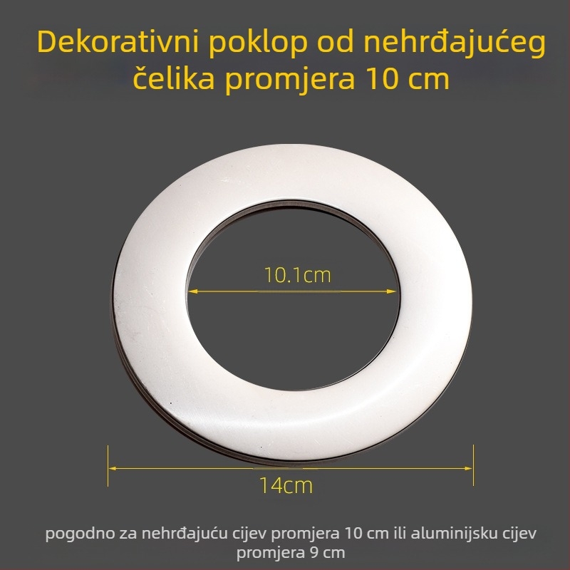 Kružni dekorativni poklop od nehrđajućeg čelika za dimovod bojlera – integrirani podijeljeni zatvarač za otvor na zidu, debljina stijenke 0,3 mm, razred 1