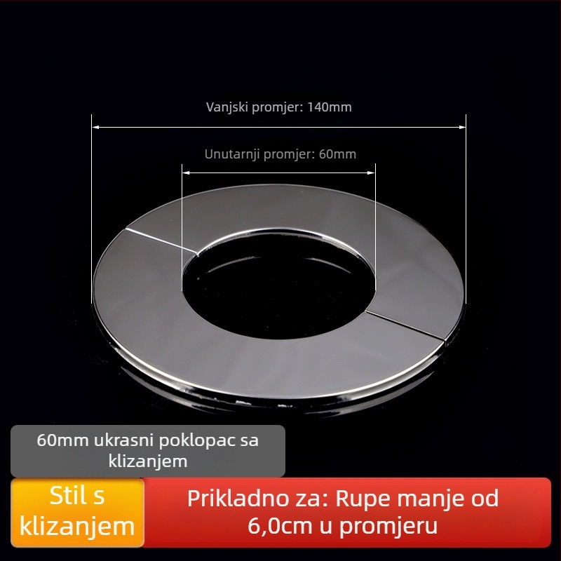 Kružni dekorativni poklop od nehrđajućeg čelika za dimovod bojlera – integrirani podijeljeni zatvarač za otvor na zidu, debljina stijenke 0,3 mm, razred 1