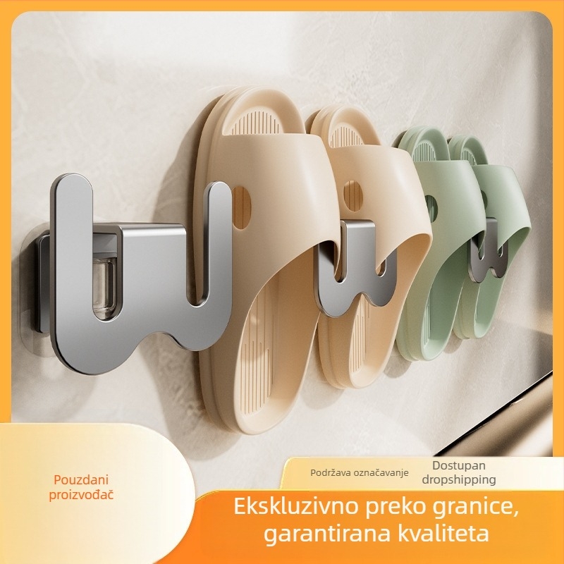 Zidni organizator papuča za kupaonicu, od ugljičnog čelika, bez bušenja, s odvodnim kukama, svijetao luksuzni stil