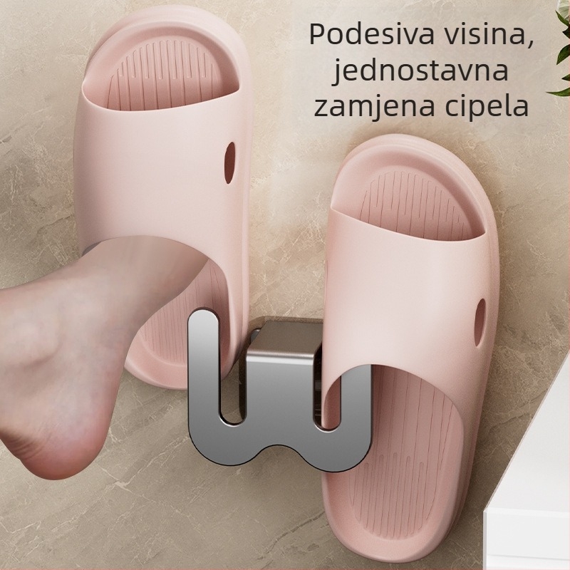 Zidni organizator papuča za kupaonicu, od ugljičnog čelika, bez bušenja, s odvodnim kukama, svijetao luksuzni stil