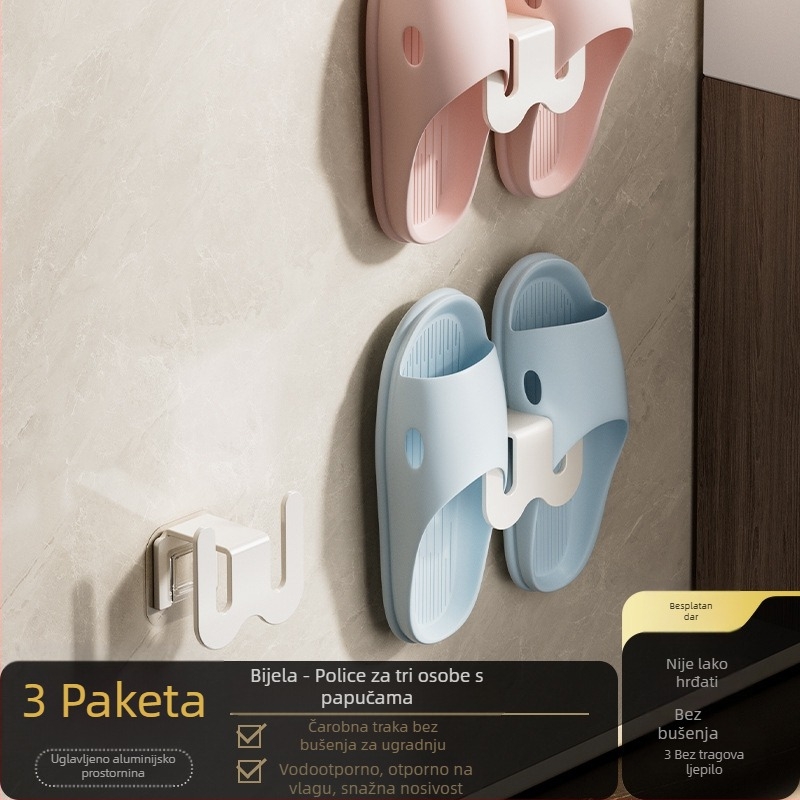 Zidni organizator papuča za kupaonicu, od ugljičnog čelika, bez bušenja, s odvodnim kukama, svijetao luksuzni stil