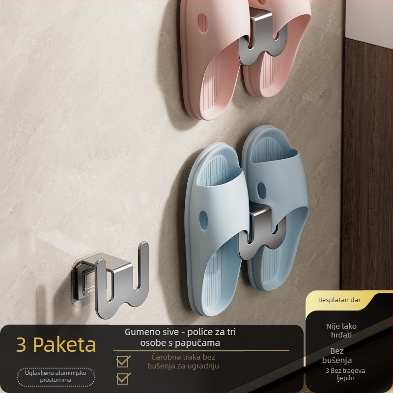 Zidni organizator papuča za kupaonicu, od ugljičnog čelika, bez bušenja, s odvodnim kukama, svijetao luksuzni stil