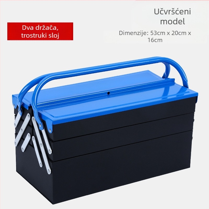 Kutija za alat s sklopivim dizajnom, produžena metalna kutija za alate, prijenosna s dvostrukim ručkama, nosivost 30 kg