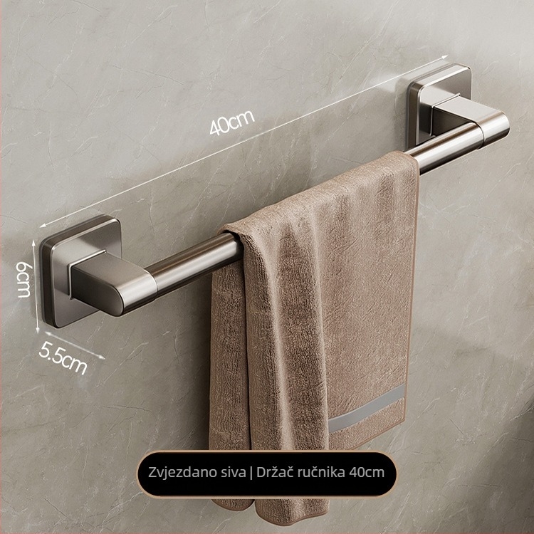 Zidni držač za ručnike s jednim šipkom, bez bušenja — aluminijska legura, lakirana površina, nosivost 100 kg, stil Light Luxury