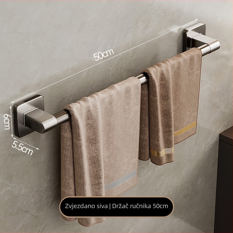 Zidni držač za ručnike s jednim šipkom, bez bušenja — aluminijska legura, lakirana površina, nosivost 100 kg, stil Light Luxury