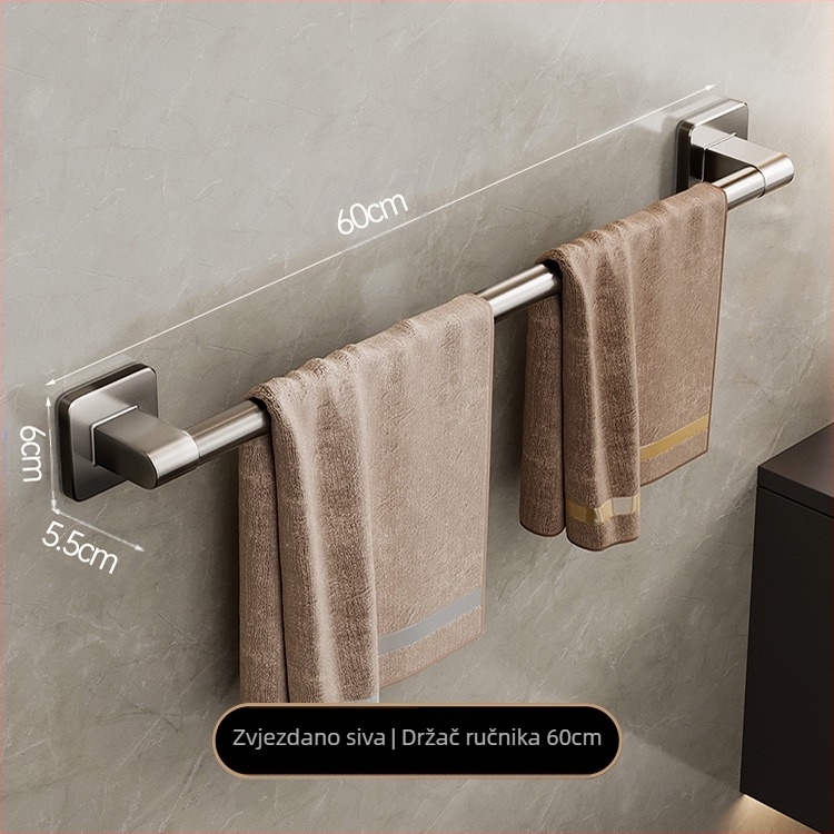 Zidni držač za ručnike s jednim šipkom, bez bušenja — aluminijska legura, lakirana površina, nosivost 100 kg, stil Light Luxury