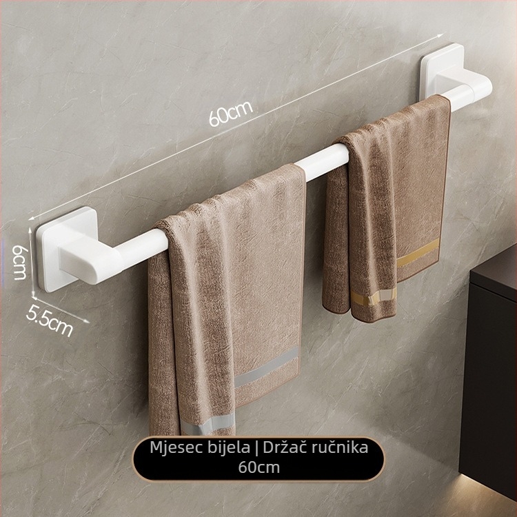 Zidni držač za ručnike s jednim šipkom, bez bušenja — aluminijska legura, lakirana površina, nosivost 100 kg, stil Light Luxury