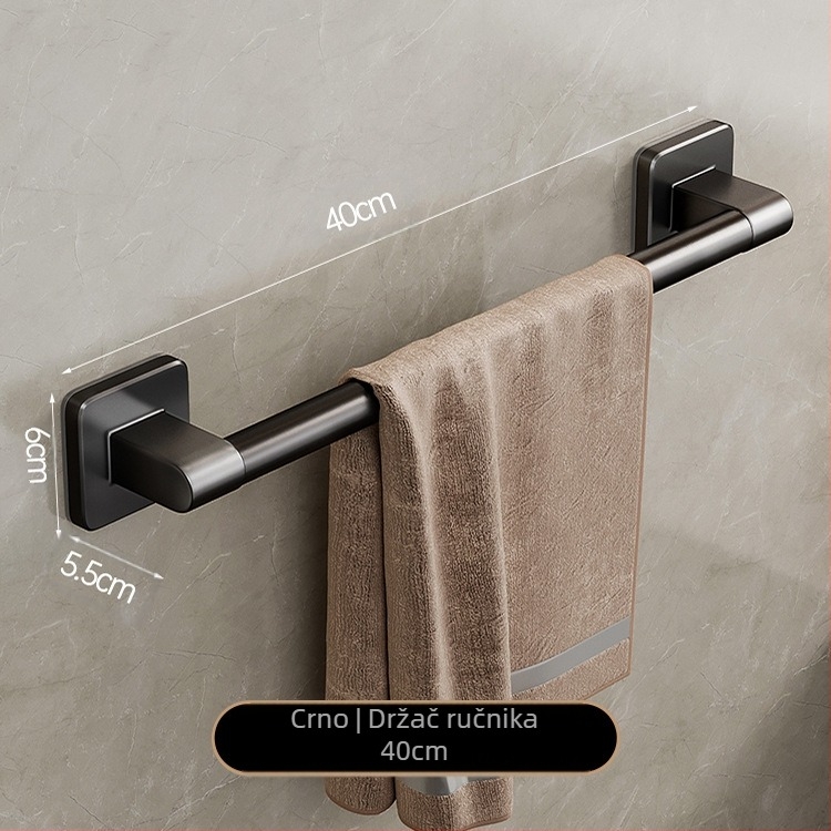 Zidni držač za ručnike s jednim šipkom, bez bušenja — aluminijska legura, lakirana površina, nosivost 100 kg, stil Light Luxury