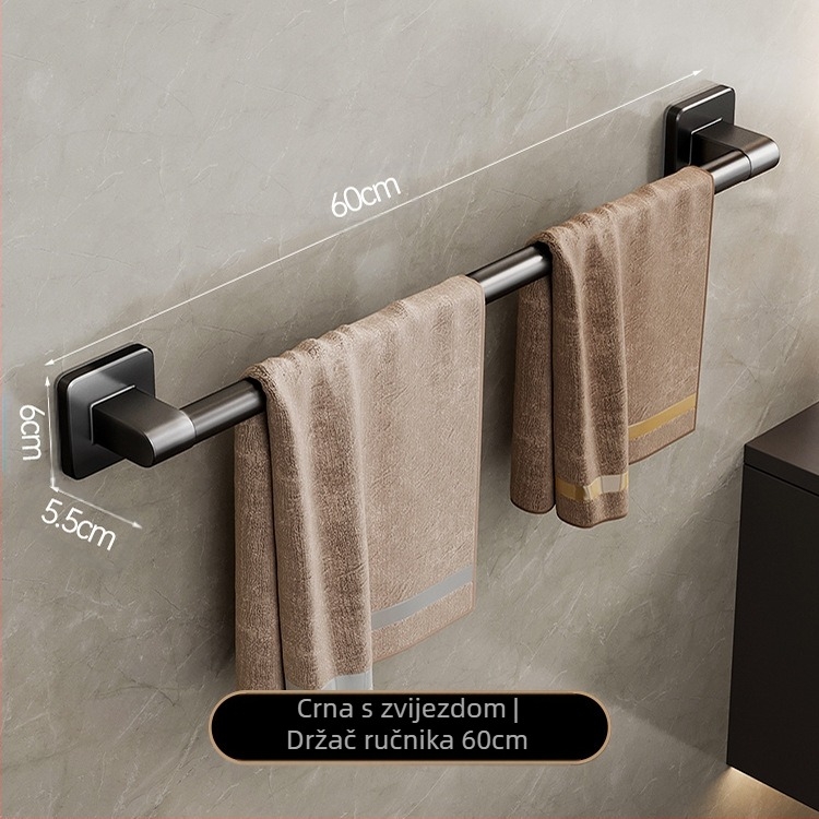 Zidni držač za ručnike s jednim šipkom, bez bušenja — aluminijska legura, lakirana površina, nosivost 100 kg, stil Light Luxury