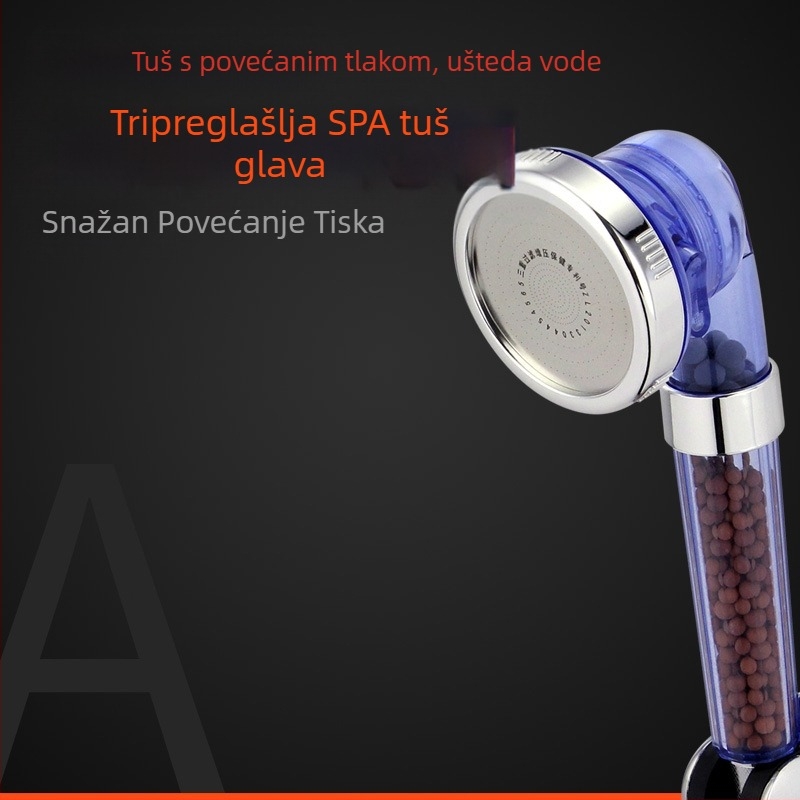 Prijenosna tuš glava s negativnim ionima, ABS materijal, masaža i kišne funkcije, navojna instalacija