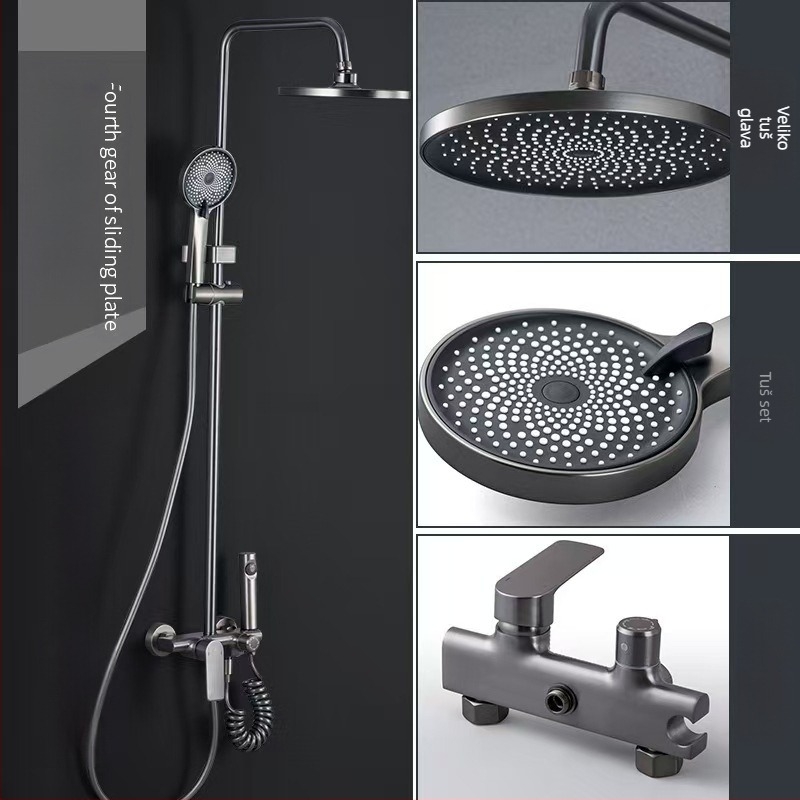 Set tuša sa zidnim montiranjem, kvadratna glava tuša, mesing, četiri postavke, dvostruka slavina, nosač za podizanje, model 8810