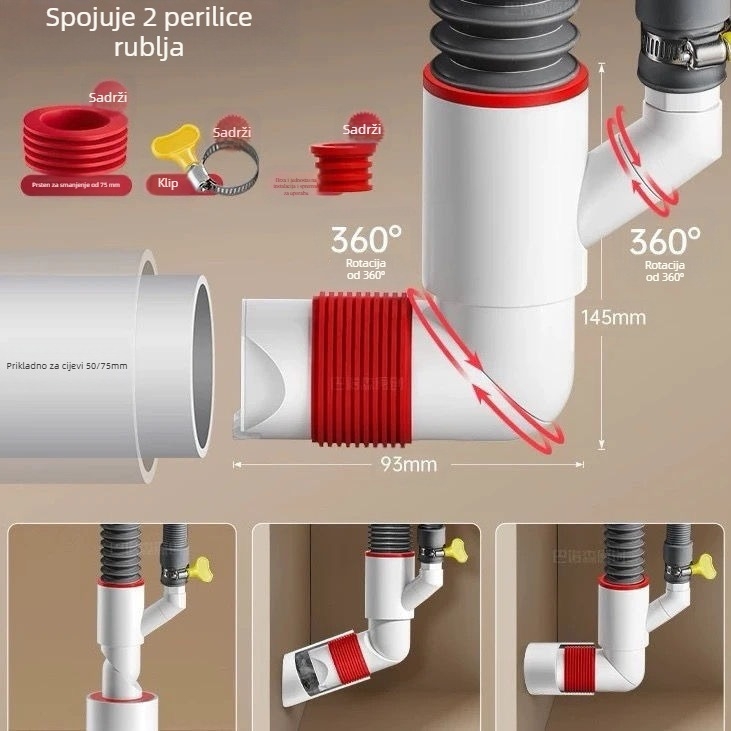 Zidni odvodni ventil s ABS+silikon, funkcija podizanja, britski oblik odvodnje, moderan minimalistički stil (Lj wall row)