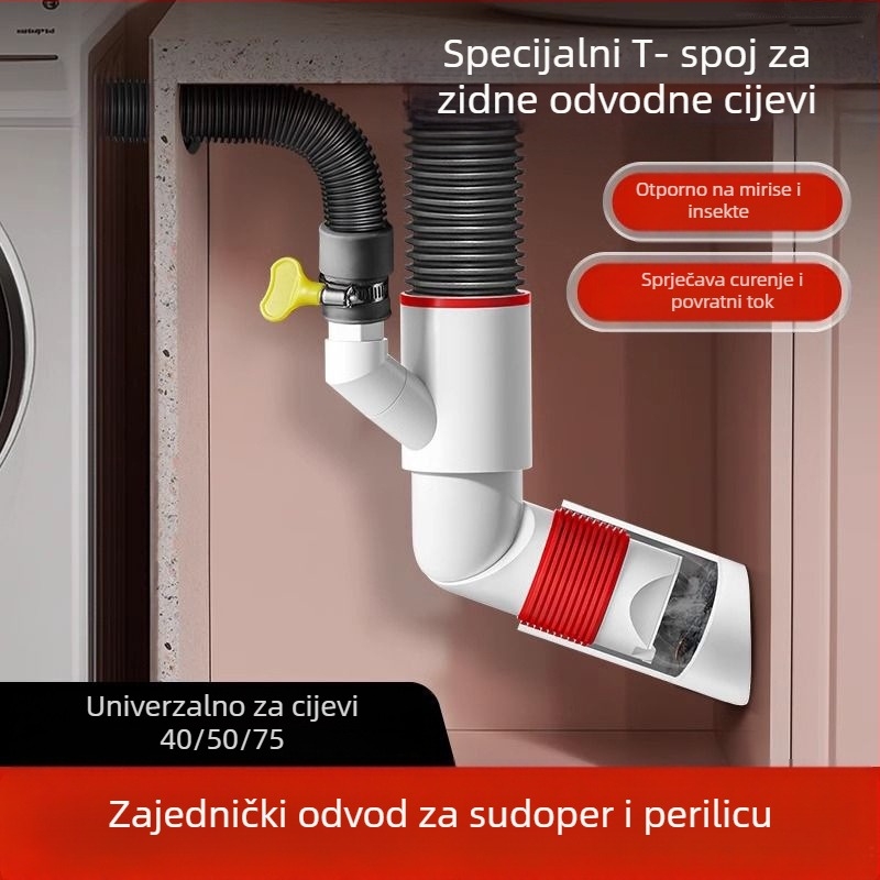 Zidni odvodni ventil s ABS+silikon, funkcija podizanja, britski oblik odvodnje, moderan minimalistički stil (Lj wall row)