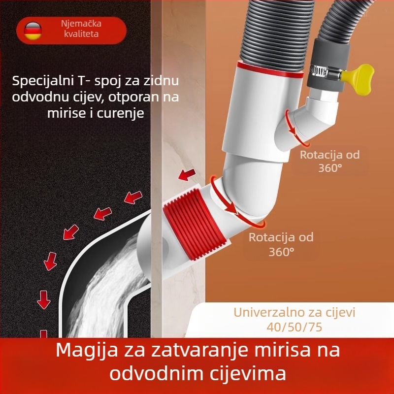 Zidni odvodni ventil s ABS+silikon, funkcija podizanja, britski oblik odvodnje, moderan minimalistički stil (Lj wall row)