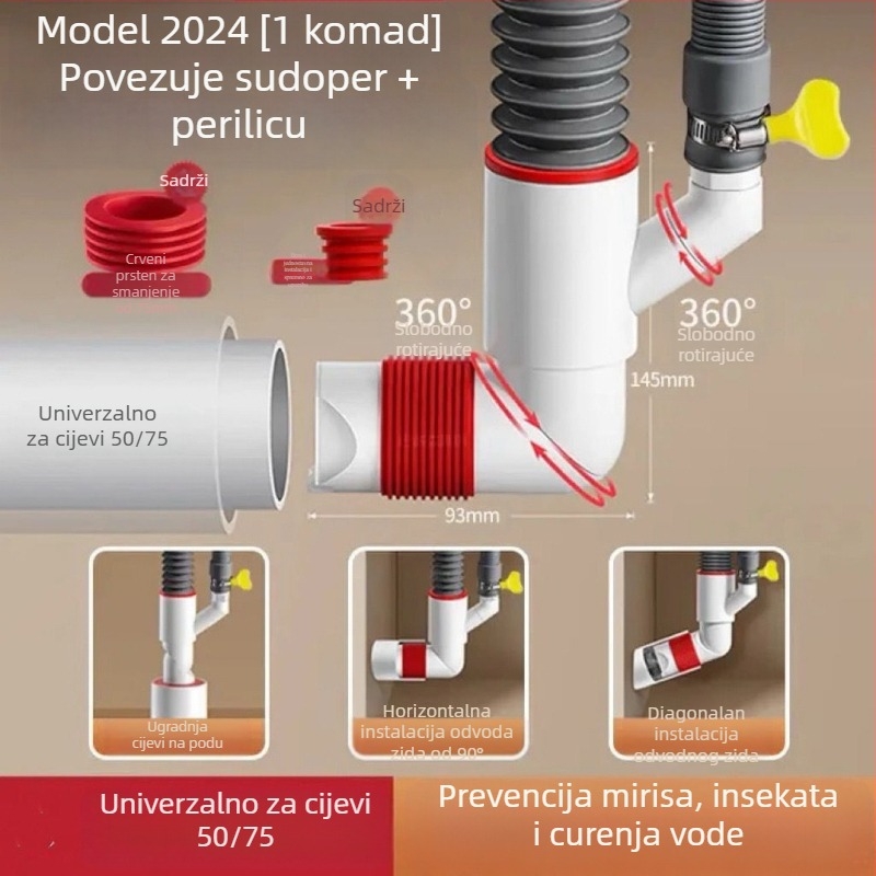 Zidni odvodni ventil s ABS+silikon, funkcija podizanja, britski oblik odvodnje, moderan minimalistički stil (Lj wall row)