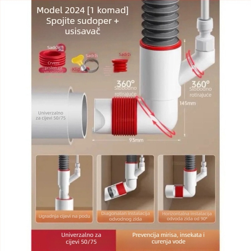 Zidni odvodni ventil s ABS+silikon, funkcija podizanja, britski oblik odvodnje, moderan minimalistički stil (Lj wall row)