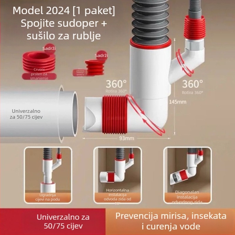 Zidni odvodni ventil s ABS+silikon, funkcija podizanja, britski oblik odvodnje, moderan minimalistički stil (Lj wall row)