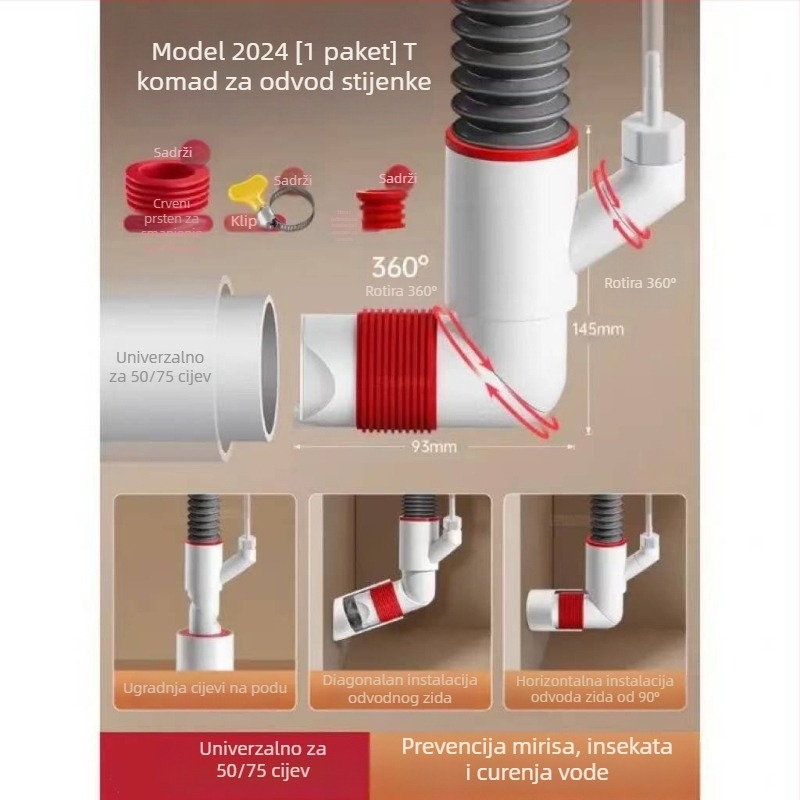 Zidni odvodni ventil s ABS+silikon, funkcija podizanja, britski oblik odvodnje, moderan minimalistički stil (Lj wall row)