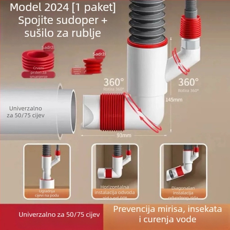 Zidni odvodni ventil s ABS+silikon, funkcija podizanja, britski oblik odvodnje, moderan minimalistički stil (Lj wall row)