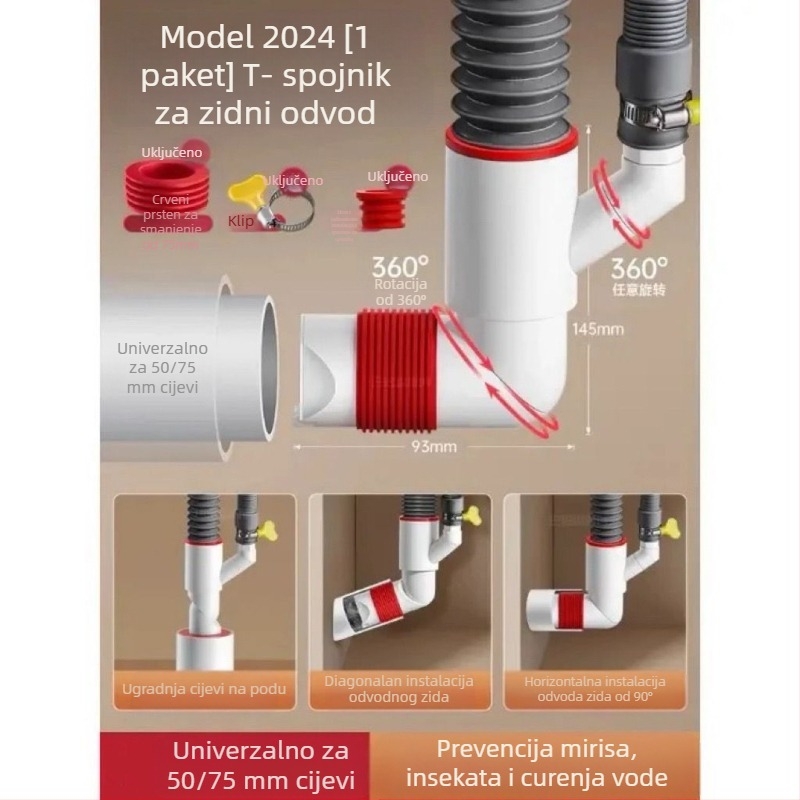 Zidni odvodni ventil s ABS+silikon, funkcija podizanja, britski oblik odvodnje, moderan minimalistički stil (Lj wall row)