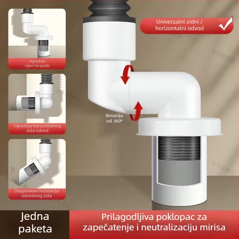 Zidni odvodni ventil s ABS+silikon, funkcija podizanja, britski oblik odvodnje, moderan minimalistički stil (Lj wall row)