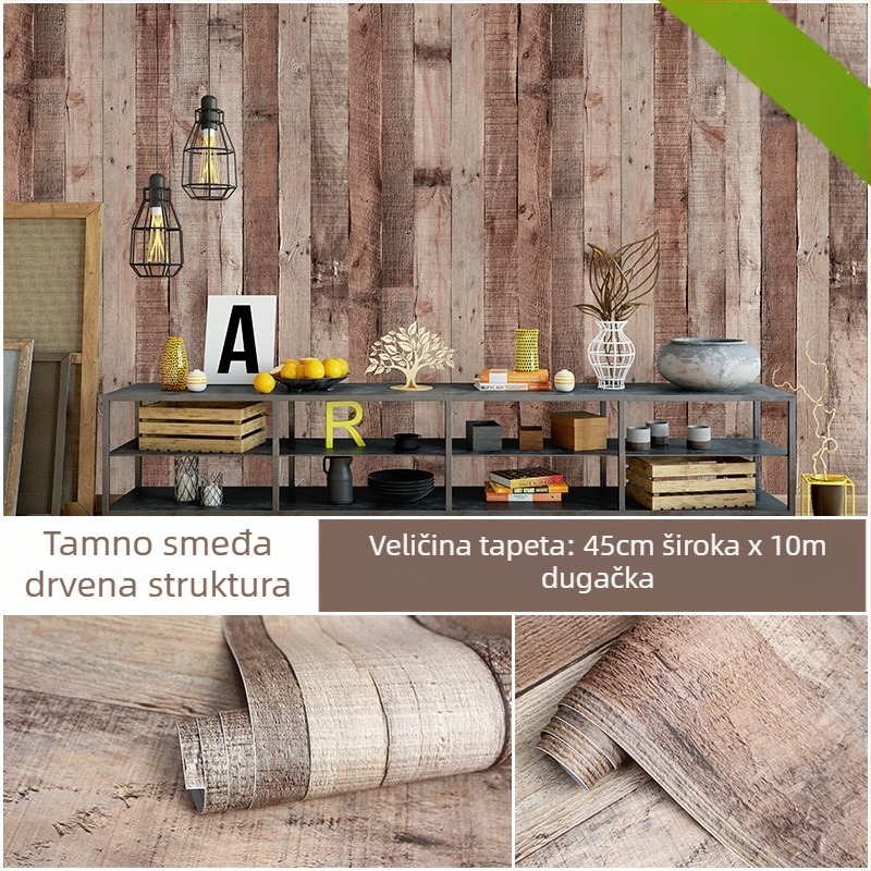 Samoljepljiva 3D tapeta s drvenim uzorkom, PVC, trostruka konstrukcija, vodootporna i otporna na vlagu, zidni dekor