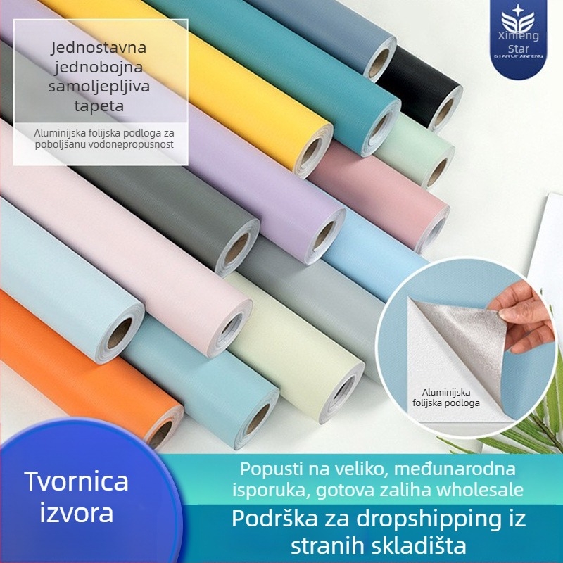 Samoljepljiva zidna tapeta, jednobojnog dizajna, ojačana, vodootporna, pogodna za studentske domove i spavaće sobe