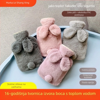 Topla boca za vodu napunjena vodom s umjetnom dlakom zeca, za zagrijavanje kreveta, trbuha i ruku