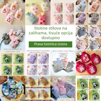 Topla boca za vodu napunjena vodom s umjetnom dlakom zeca, za zagrijavanje kreveta, trbuha i ruku