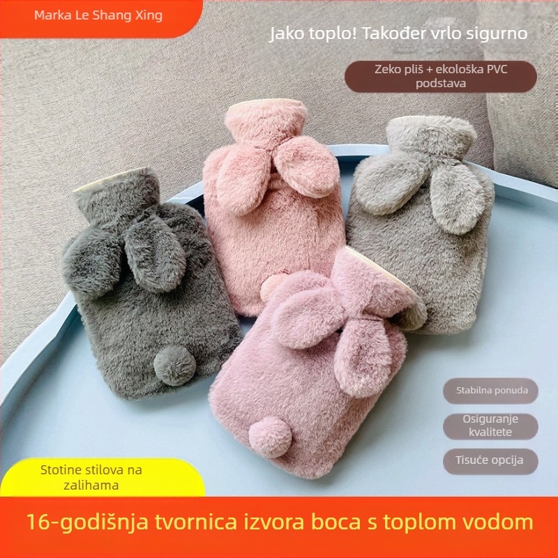 Topla boca za vodu napunjena vodom s umjetnom dlakom zeca, za zagrijavanje kreveta, trbuha i ruku
