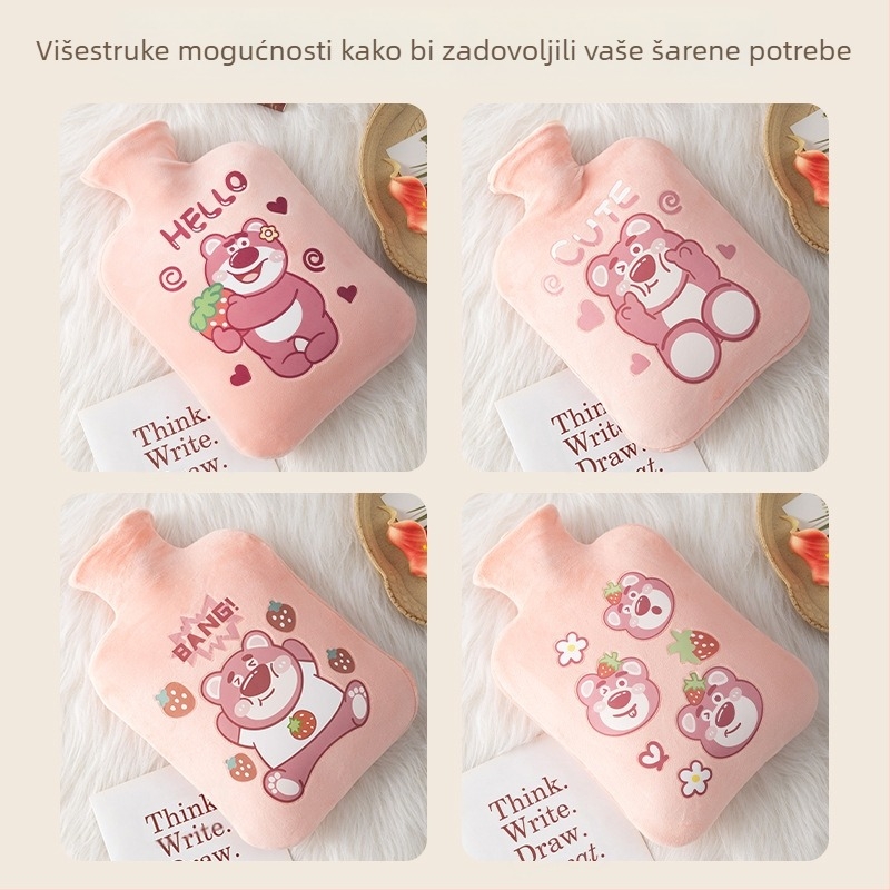 Topla boca za vodu napunjena vodom s umjetnom dlakom zeca, za zagrijavanje kreveta, trbuha i ruku