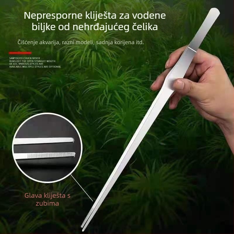 Nerđajuće čelične pincete za vodene biljke, ravno vrh, otporne na koroziju, prilagodljive
