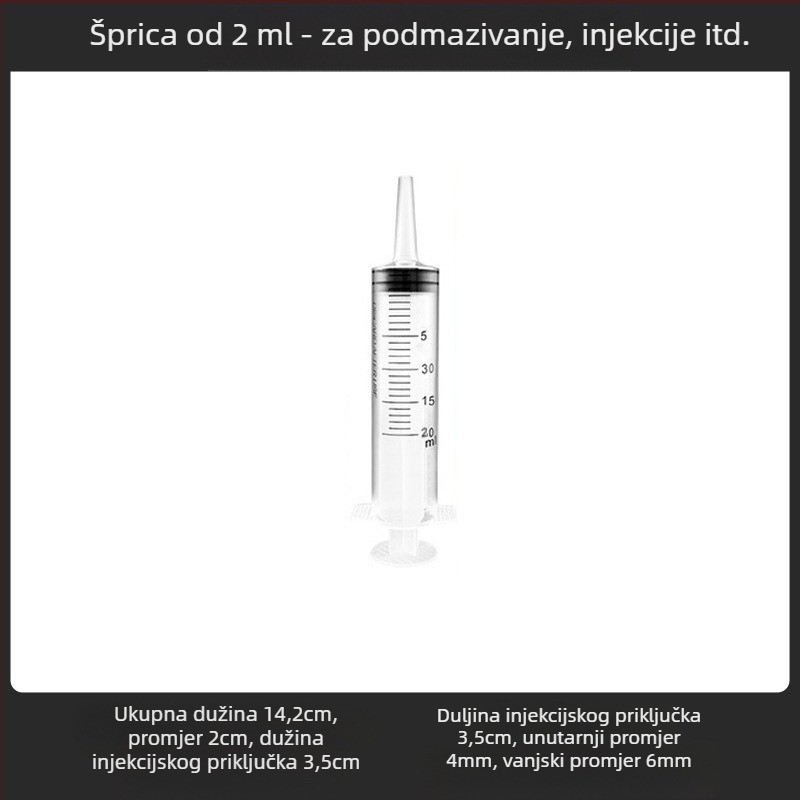 Plastična enema štrcaljka s graduacijom, pogodna za odrasle, pakirana u zasebno zatvorenoj vrećici