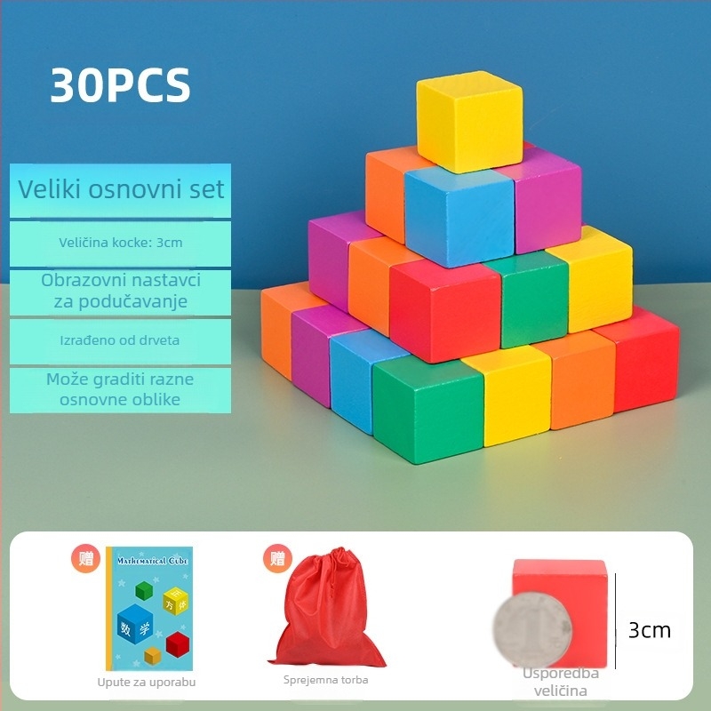 Drvene obrazovne građevne kocke za matematiku: drvo, uzrast 7–14 godina, 0–38 komada, vodena boja na bazi vode, ploča gustoće