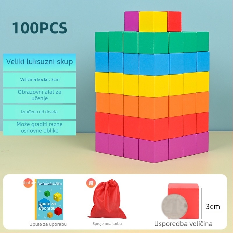 Drvene obrazovne građevne kocke za matematiku: drvo, uzrast 7–14 godina, 0–38 komada, vodena boja na bazi vode, ploča gustoće
