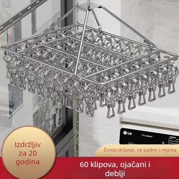 Nehrđajući čelična sušilica s višestrukim klipama, sklopiva, za čarape, donje rublje i šale